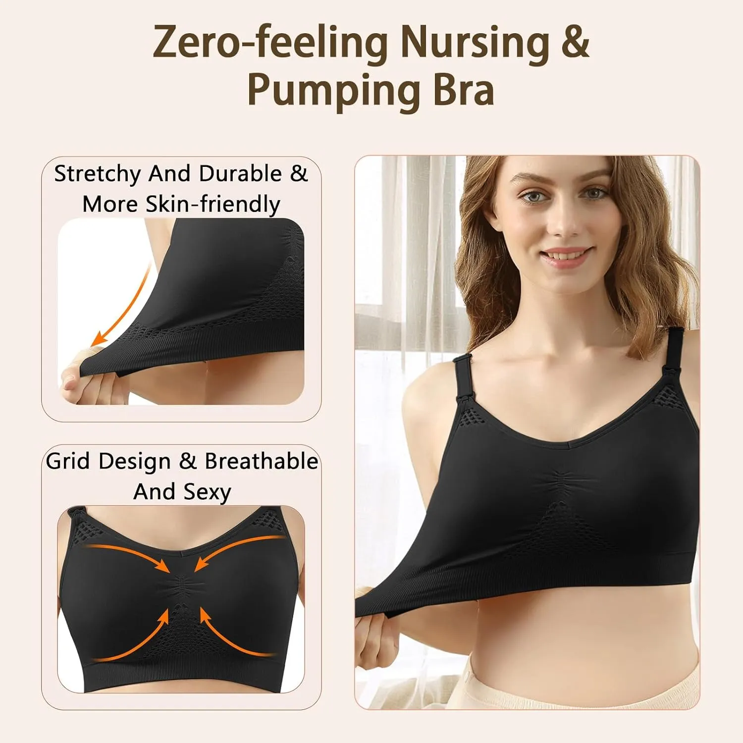 4HOW Pumping Bra Hands Free Nursing Pumping aBra All in One Wireless Padded Maternity Bralette for Large Bust