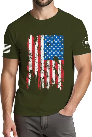 4th of July Shirts Men:USA American Flag Patriotic Independence Day Higher Quality Short Sleeve T-Shirt