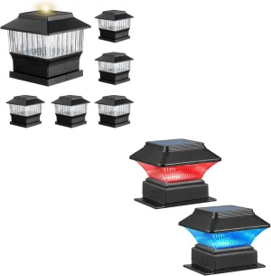 50 Lumen Solar Fence Post Lights (6 Pack, Black) and RGBW Solar Fence Lights(2 Pack, Black