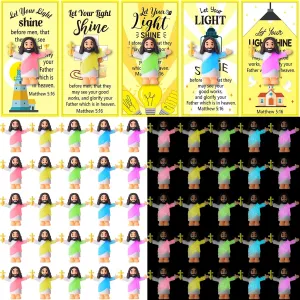 50 Sets Little Jesus Figures Glow in The Dark with Let Your Light Shine Cards Luminous Mini Rubber Jesus Figurines Toys for Hide and Seek Sunday Religious Gift(Carry A Cross & Yellow Card)