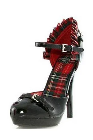5" Heel Plaid Ruffle Close Toe Pump