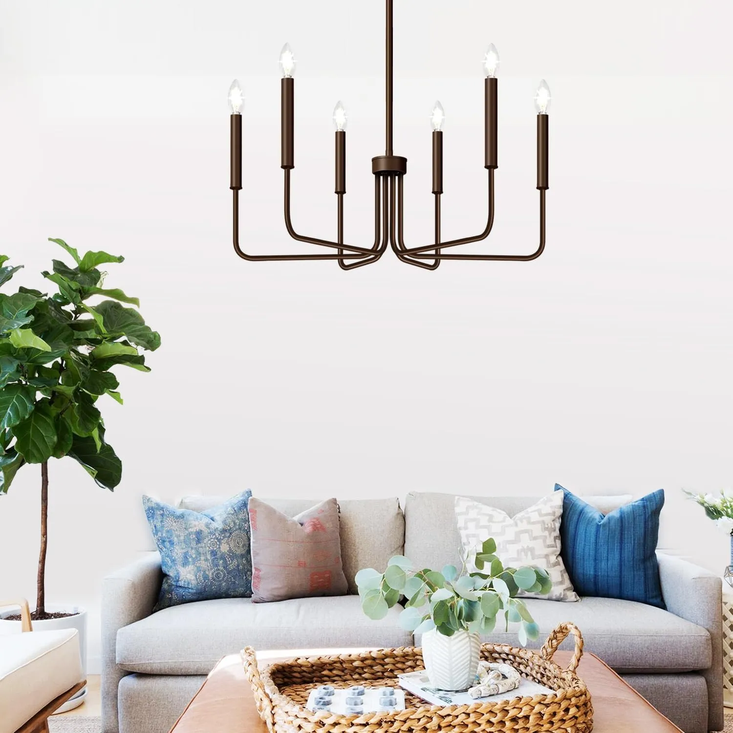 6-Light Farmhouse Chandelier for Dining Room Lighting Fixtures Hanging, Oil-Rubbed Bronze Dining Light Fixtures Industrial Chandelier for Bedroom, Foyer, Hall, Kitchen, Living Room and Entryway