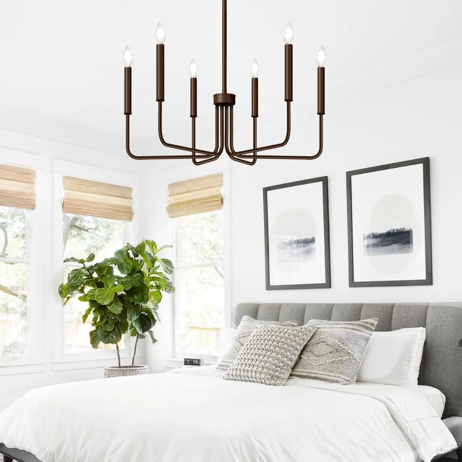 6-Light Farmhouse Chandelier for Dining Room Lighting Fixtures Hanging, Oil-Rubbed Bronze Dining Light Fixtures Industrial Chandelier for Bedroom, Foyer, Hall, Kitchen, Living Room and Entryway