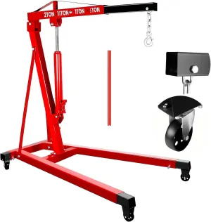 6400 LBS Engine Hoist, 3 Ton Heavy Duty Alloy Steel Folding Cherry Picker Engine Hoist with Lever and 6 Casters, 8 Ton Hydraulic Pump 4 Adjustable Position, for Workshop (3 Ton)
