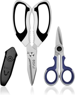 8-Inch Heavy Duty Scissors – Ultra Sharp Stainless Steel Shears with Serrated Edge & Protective Cover, Ideal for Cardboard, Wire, Fabric & More (White)