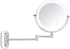 8-Inch LED Wall Mounted Makeup Mirror, Magnification Round Shape Two-Sided Swivel Extendable Bathroom Vanity Mirror, Touch Button Adjustable Light Powered by Battery (Color : 5X)