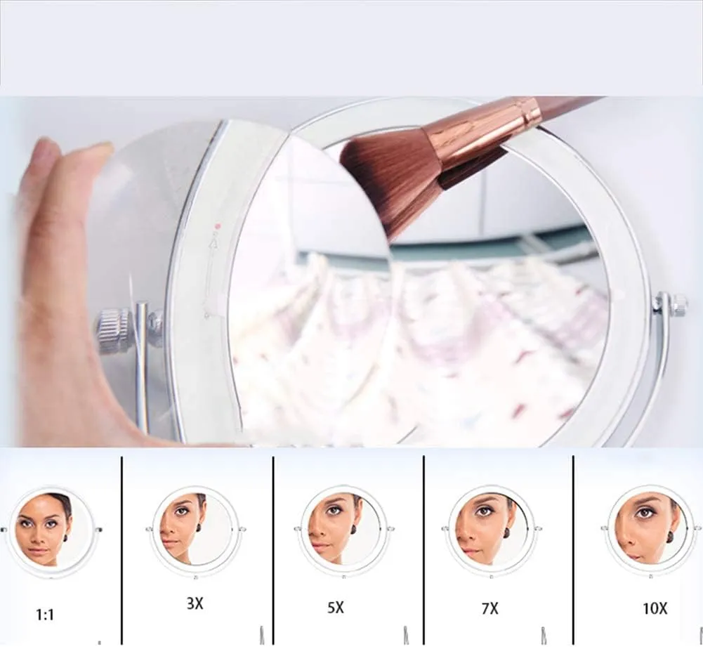8-Inch LED Wall Mounted Makeup Mirror, Magnification Round Shape Two-Sided Swivel Extendable Bathroom Vanity Mirror, Touch Button Adjustable Light Powered by Battery (Color : 5X)