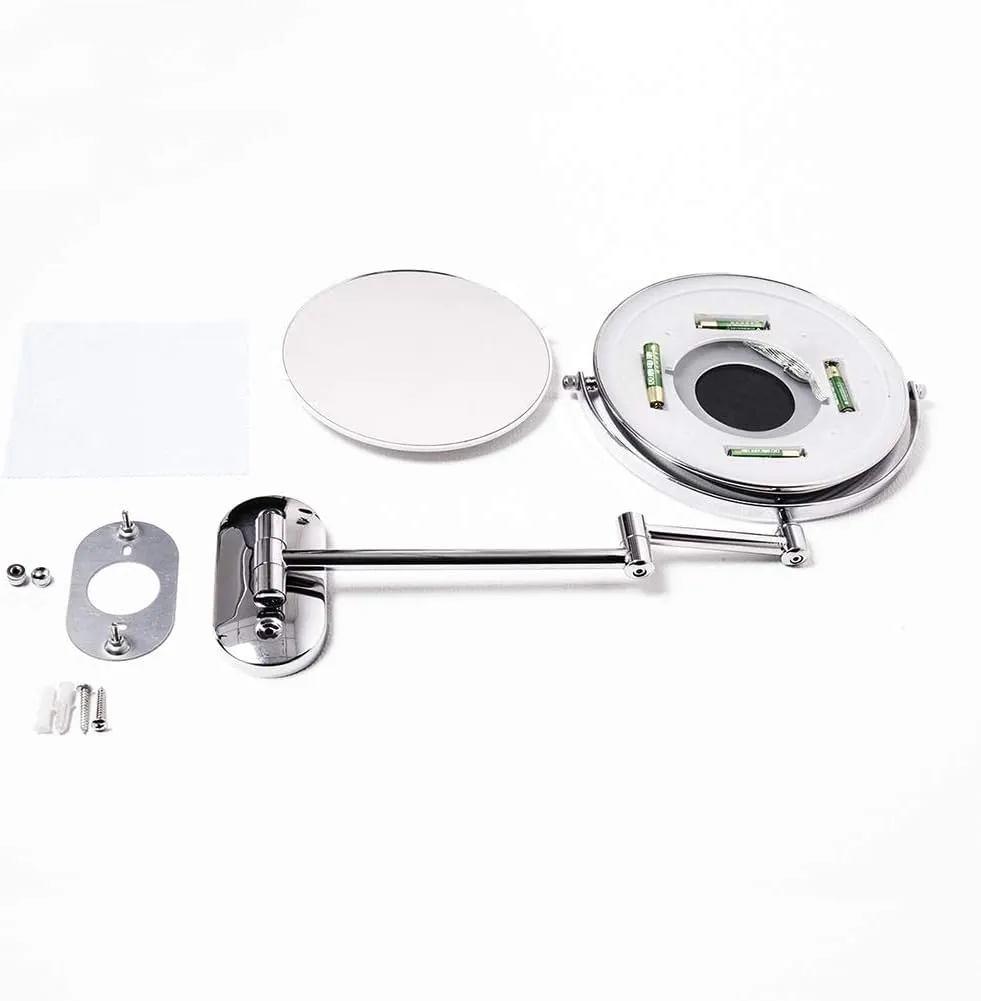 8-Inch LED Wall Mounted Makeup Mirror, Magnification Round Shape Two-Sided Swivel Extendable Bathroom Vanity Mirror, Touch Button Adjustable Light Powered by Battery (Color : 5X)