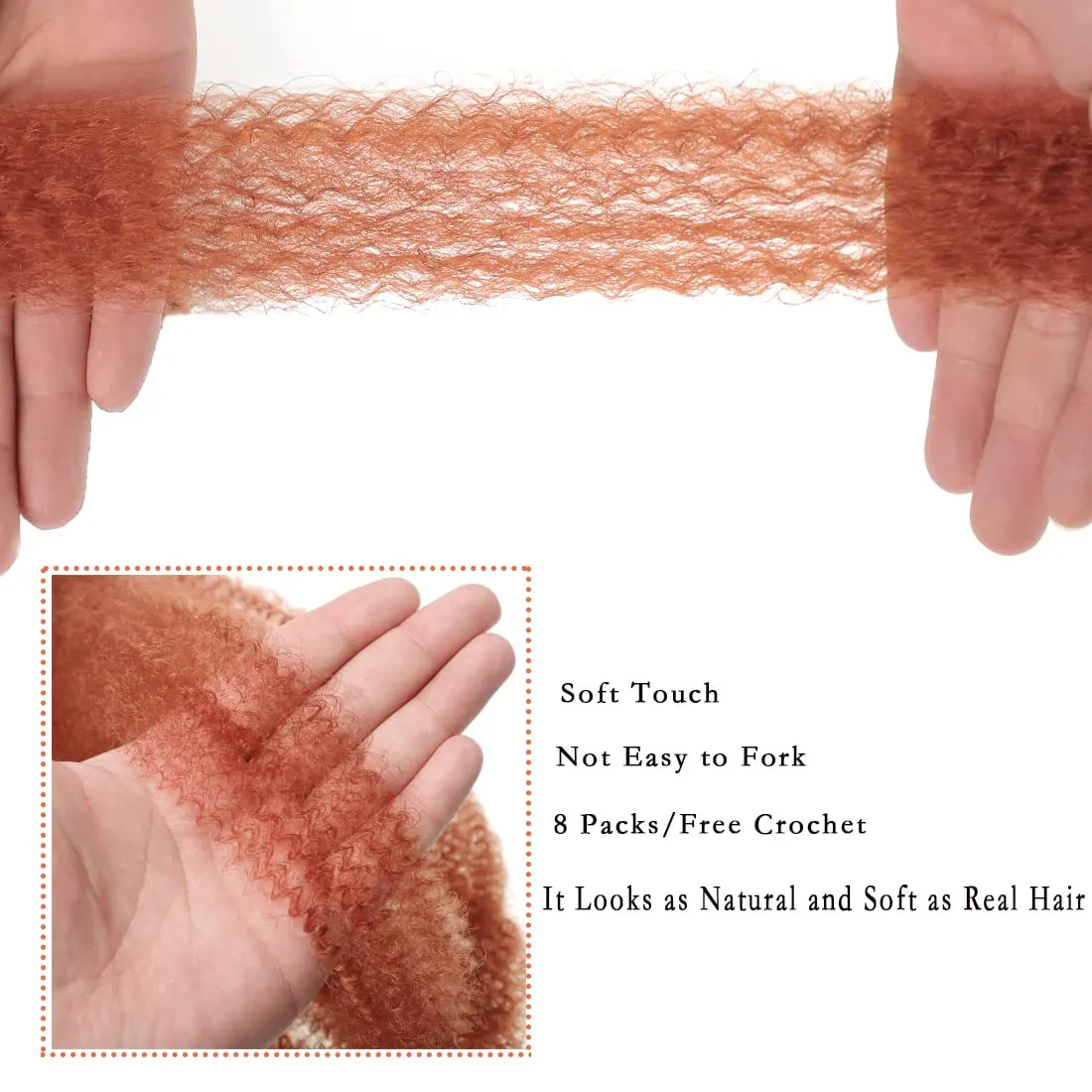 8 Packs Copper Red Pre-Separated Springy Afro Twist Hair Suitable for Damaged Soft Locs Synthetic Marley Twist Braiding for Black Women (18inch, 350#)