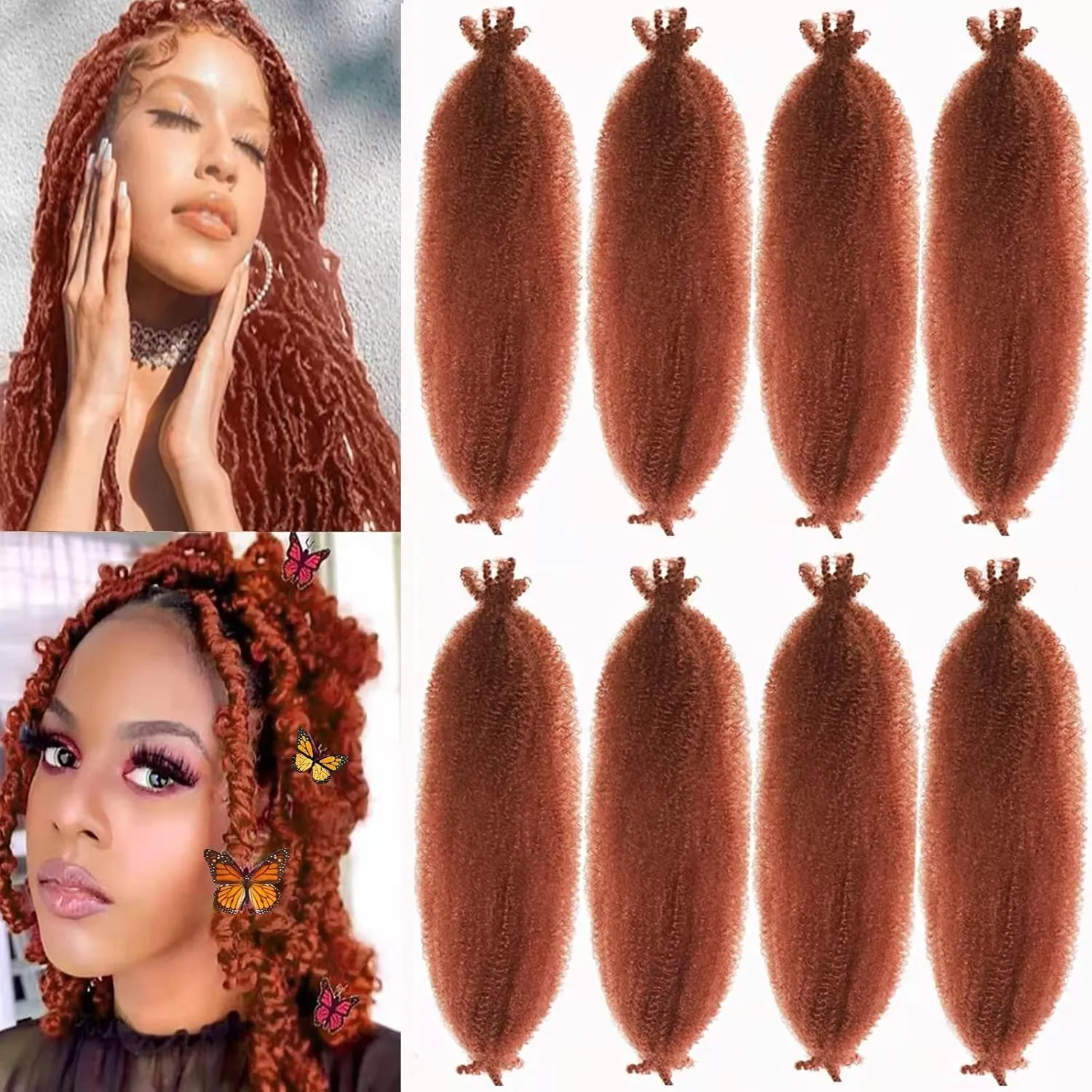8 Packs Copper Red Pre-Separated Springy Afro Twist Hair Suitable for Damaged Soft Locs Synthetic Marley Twist Braiding for Black Women (18inch, 350#)