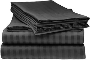 800-Thread-Count 100% Cotton Sheet Pure Black Stripe King-Sheets Set, 4-Piece Long-Staple Cotton Best-Bedding Sheets for Bed, Soft & Silky Sateen Weave Fits Mattress Upto 15'' Deep Pocket