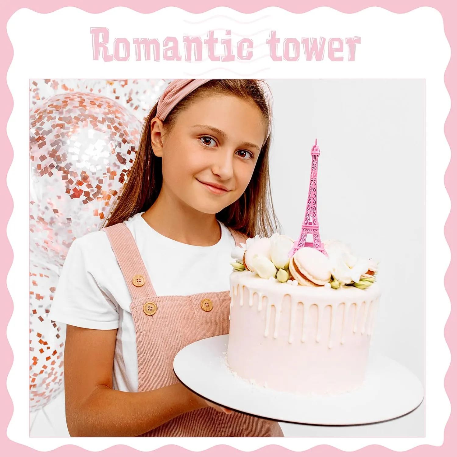 9 Pcs Eiffel Tower Statue Decor Alloy Metal Paris Eiffel Tower Party Decoration 5 Size Eiffel Tower Decor French Table Stand Holder Gift for Cake Topper Collectible Figurine Replica Home (Pink)