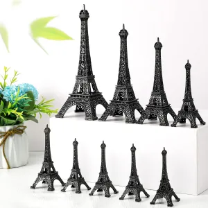 9 Pcs Eiffel Tower Statue Decor Alloy Metal Paris Tower Party Decoration 5 Size Eiffel Decor French Table Stand Holder Gift for Cake Topper Collectible Figurine Replica Home(Black)
