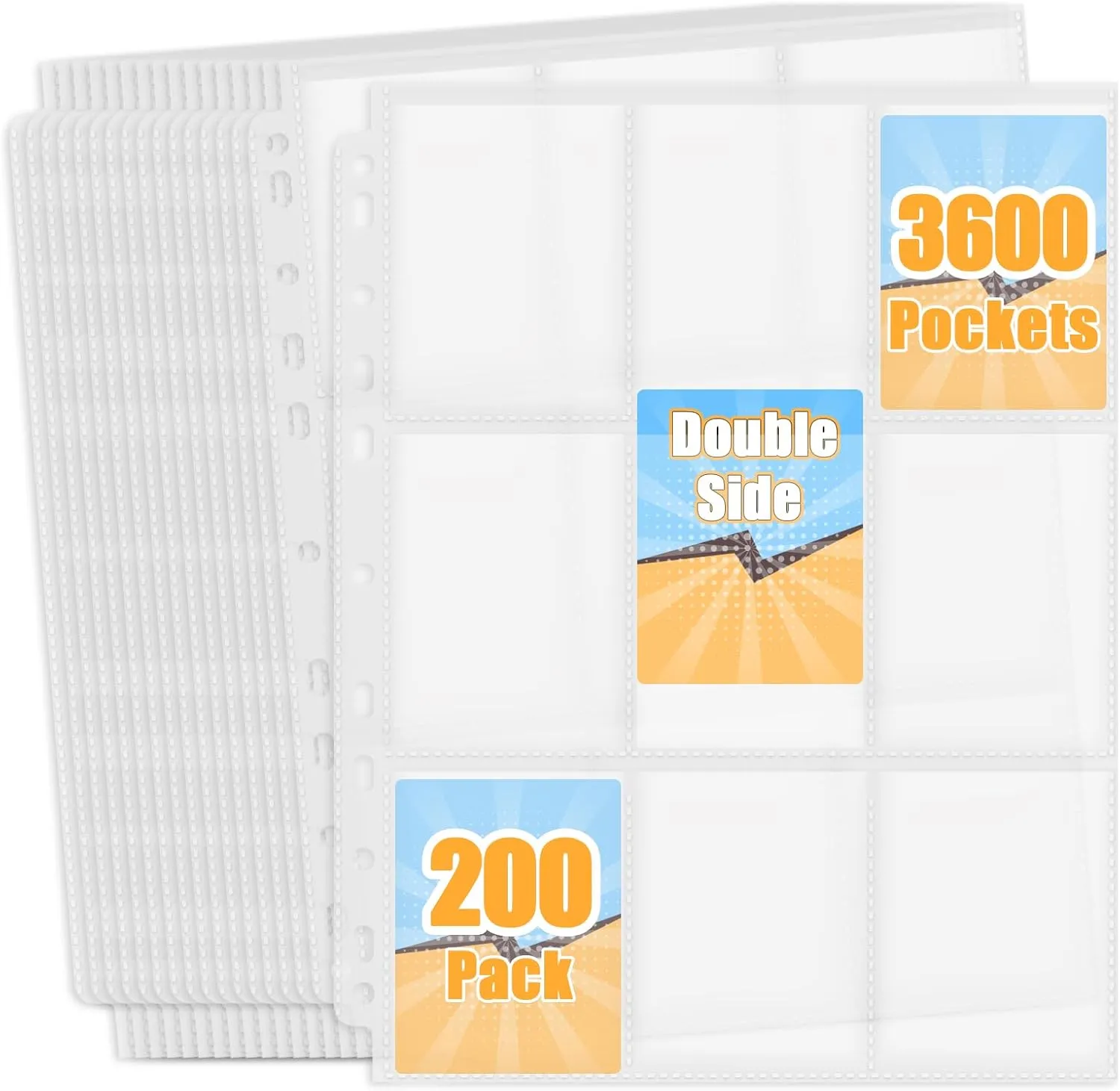 9 Pocket Card Binder Sleeves,200 Pack Trading Card Binder Sheets Holds 3600 Collectible Cards,Premium Protector Pages for 3 Ring Binders, Compatible with Sports, TCG, Business & Gaming