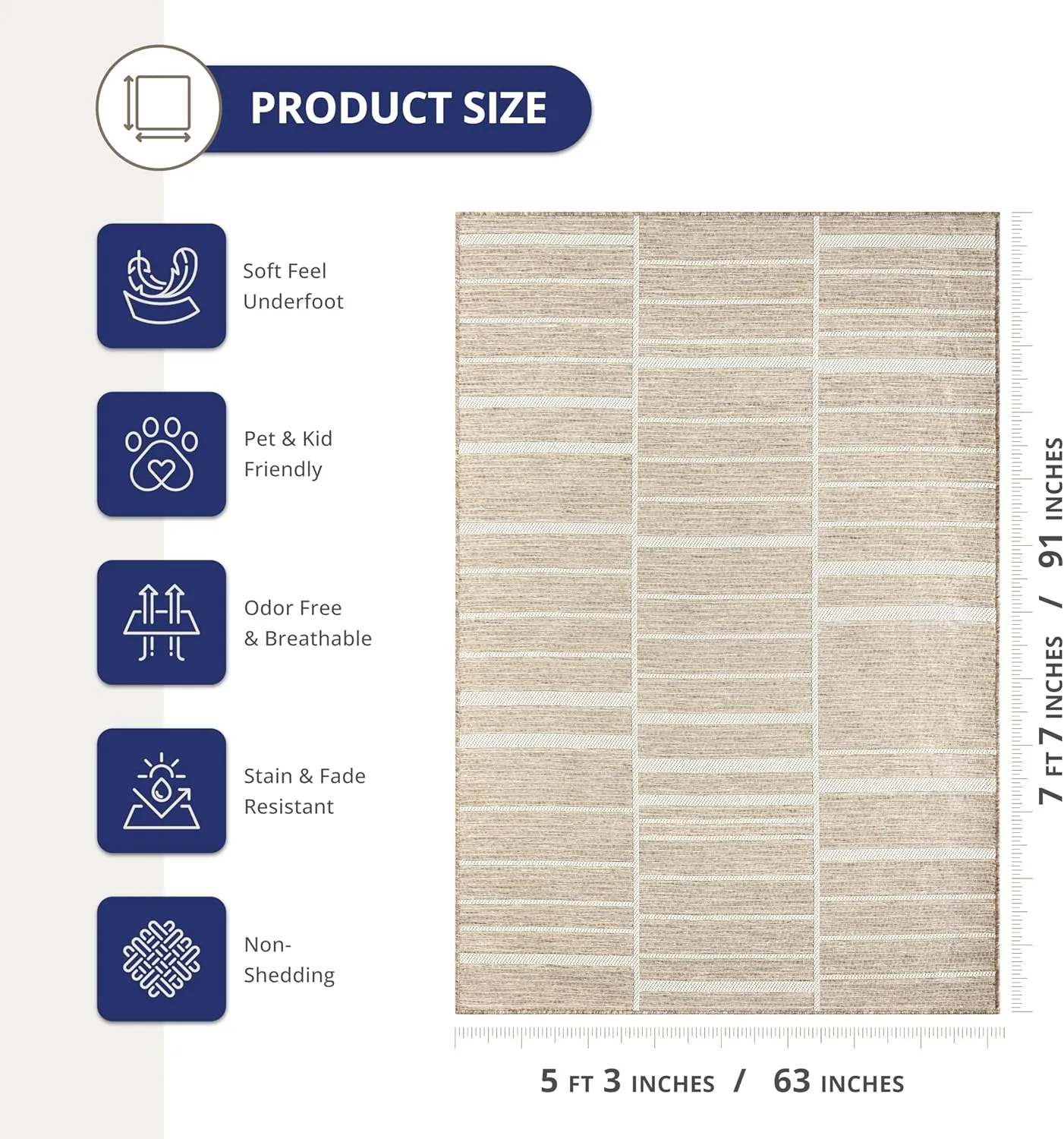Abani Brown Area Rug – Ocean Collection – 5' x 8' Block Pattern – Indoor & Outdoor Use – UV Protected, Fade-Resistant, Easy to Clean – Durable for Patio, Deck, Entryway, or Kitchen