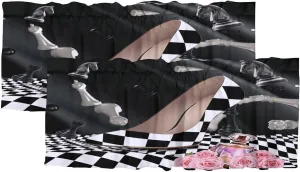 Abstract Modern Art High Heels Kitchens Valances for Window,Rustic Black White Plaid Makeup Theme High Heels Rod Pocket Curtain Valance for Bathroom Living Room Curtains,54x18inch（2Pcs）