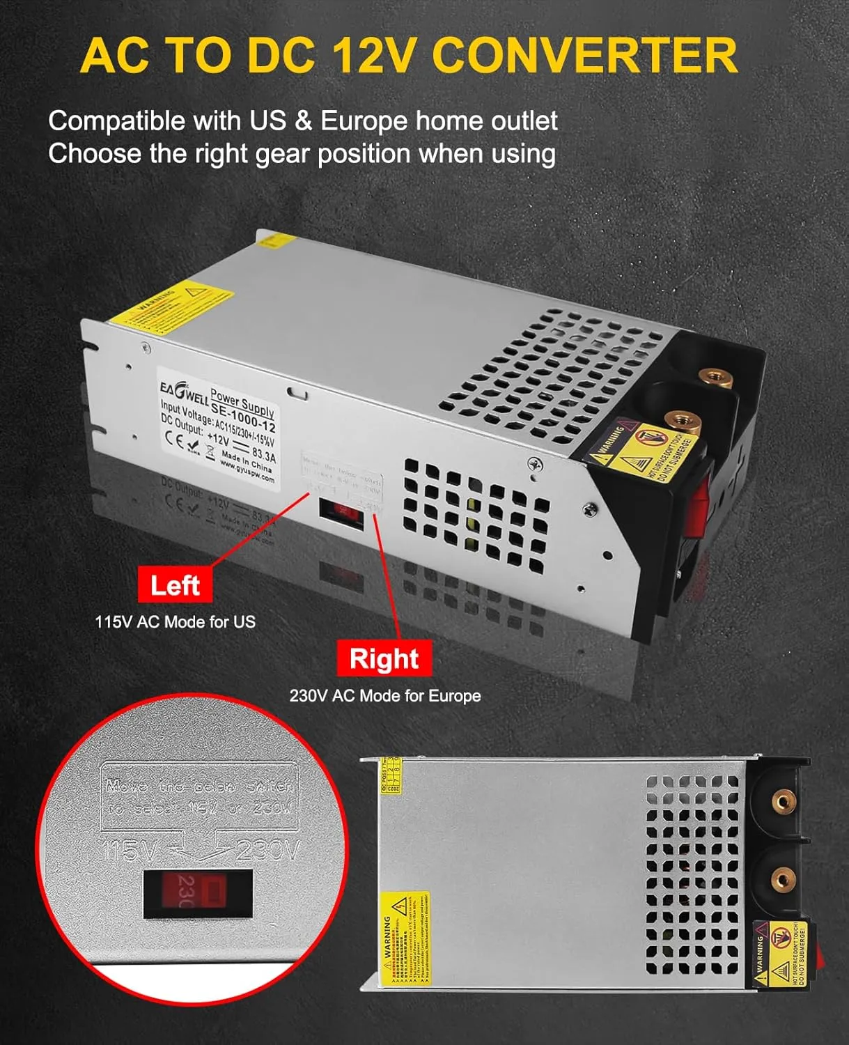 AC to DC Converter 12V Power Supply 1000W, Universal SMPS 120V to 12V Converter Switching Power Supply DC Transformer Driver Adapter for RV,Pump,LED Strip, LCD Monitor