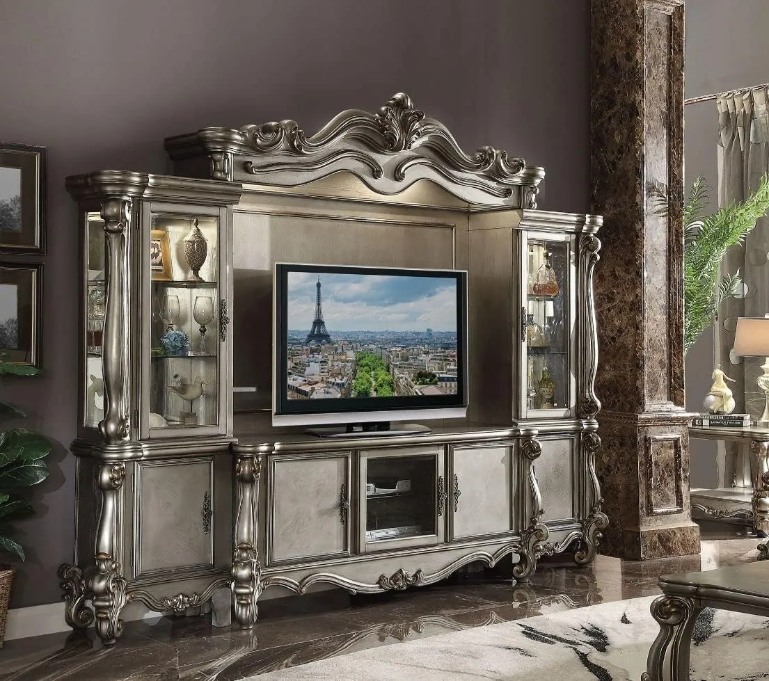 ACME Versailles Entertainment Center in Antique Platinum Finish 91820