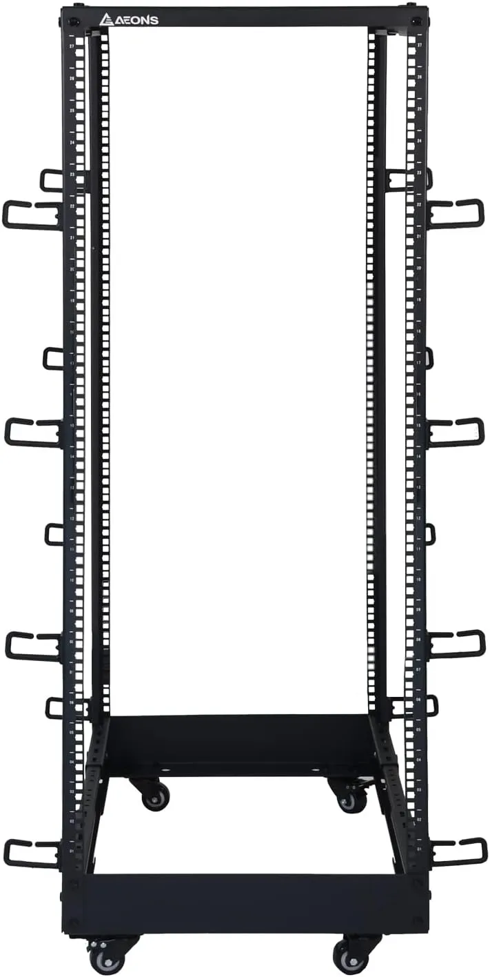 AEONS 27U 4-Post IT Open Frame Server Rack 19 Inch Depth-Adjustable (22" to 40") Network Equipment AV Gear w/Casters and Cable Management