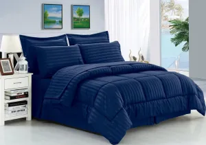 All Bed Set Comforter with 2 Pillow Shams,4 Piece Sheets for Adjustable beds 21'' Deep Pocket,Bed Skirt 8 Piece Bed Set for All Seasons Navy Blue Stripe,Queen/Full