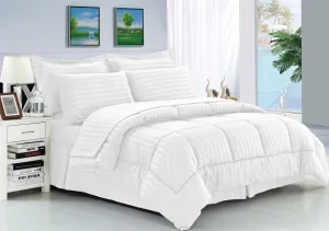 All Bed Set Comforter with 2 Pillow Shams,4 Piece Sheets for Adjustable beds 21'' Deep Pocket,Bed Skirt 8 Piece Bed Set for All Seasons White Stripe,Queen/Full