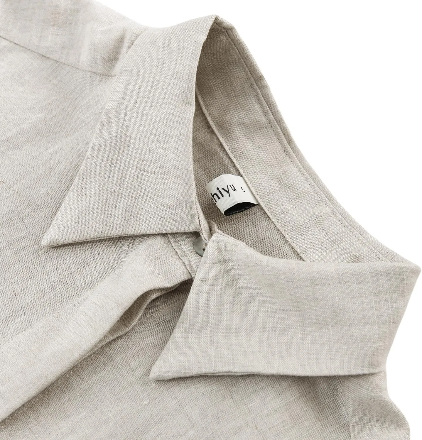 Amazhiyu Women' s Pure Linen Button Down Shirt Classic Long Sleeve Collared Tops