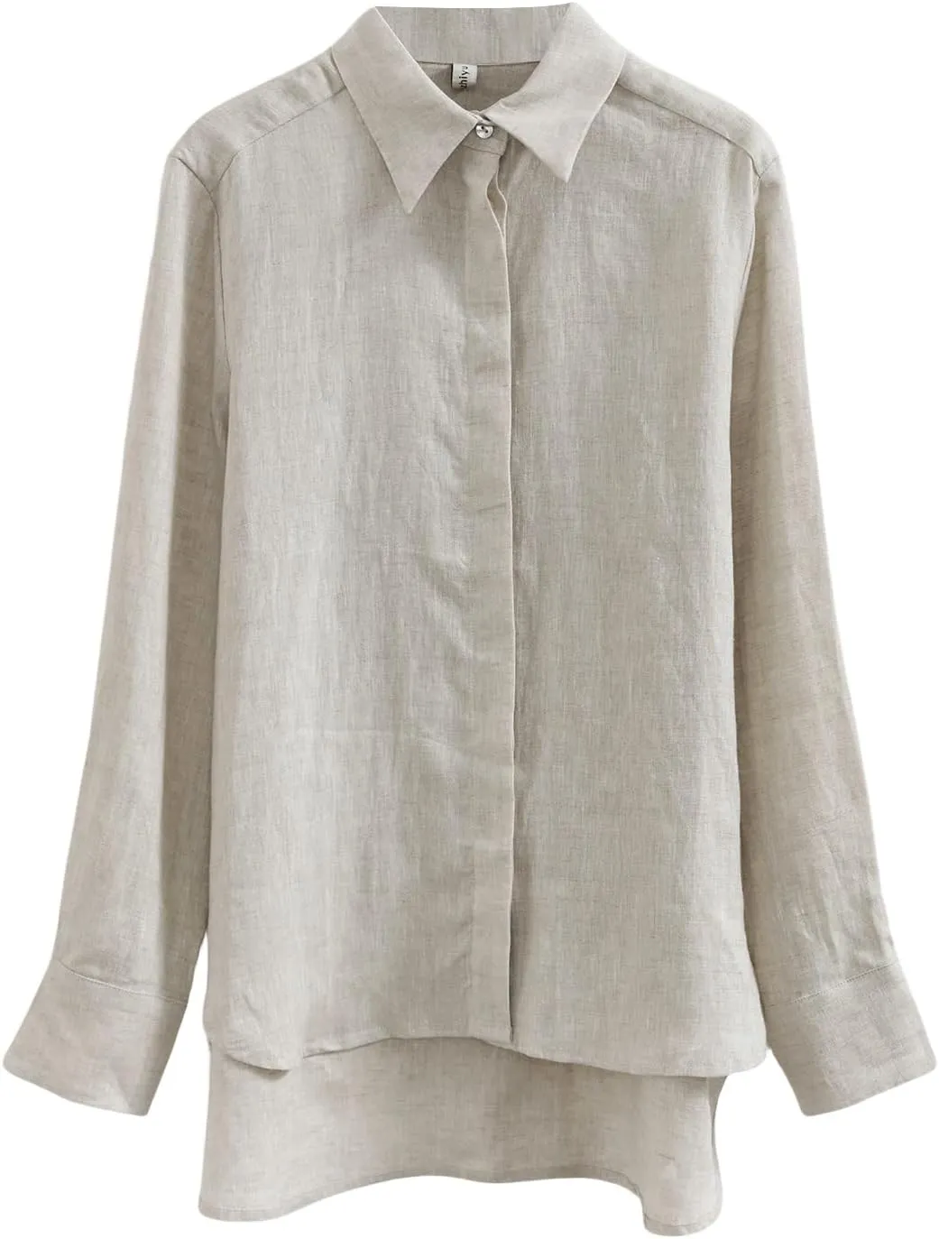 Amazhiyu Women' s Pure Linen Button Down Shirt Classic Long Sleeve Collared Tops