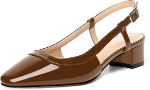 AMBELIGHT Womens Dating Patent Square Toe Buckle Adjustable Strap Sexy Block Low Heel Pumps Shoes 1.5 Inch