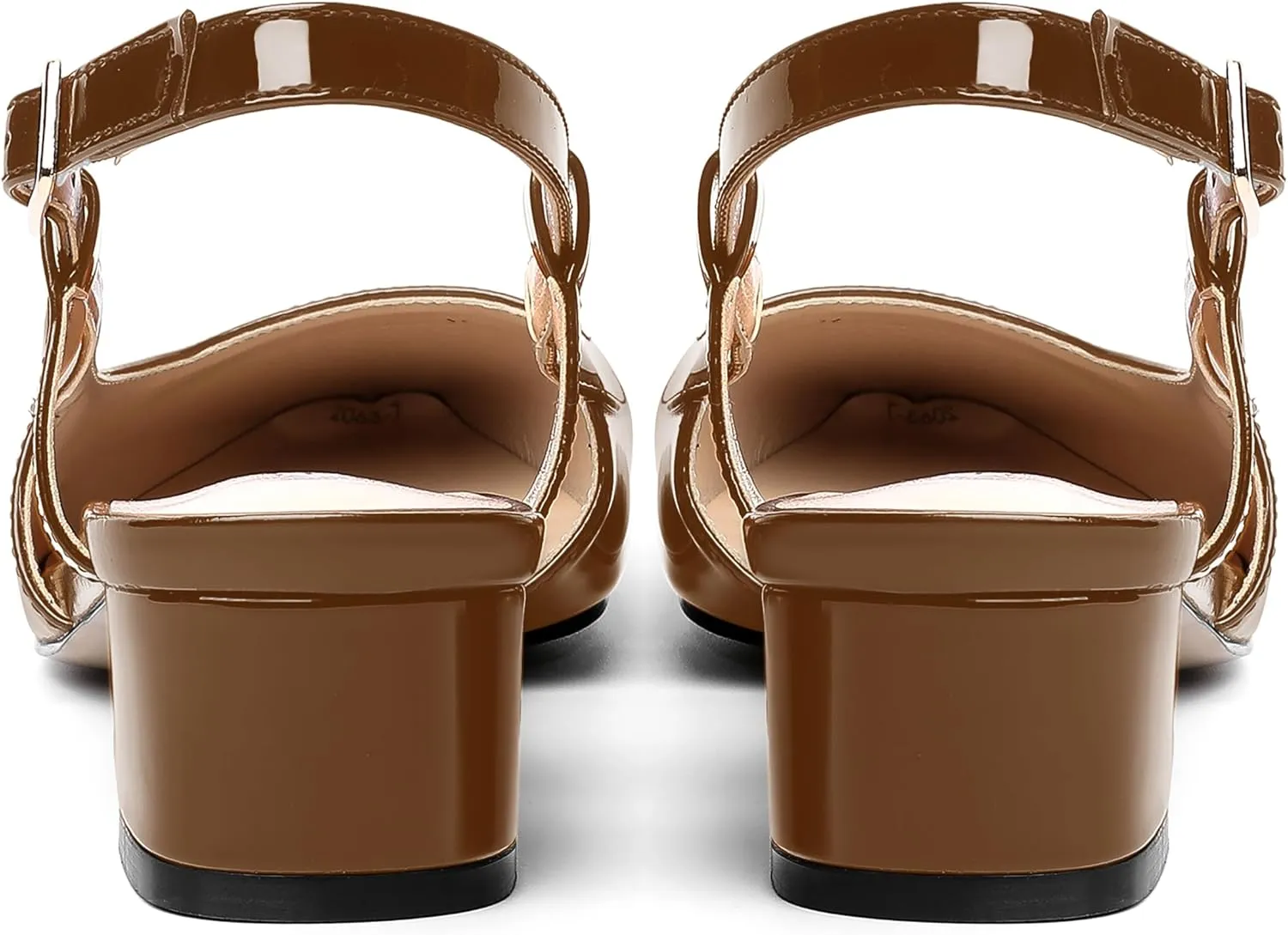 AMBELIGHT Womens Dating Patent Square Toe Buckle Adjustable Strap Sexy Block Low Heel Pumps Shoes 1.5 Inch