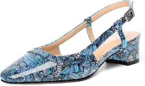 AMBELIGHT Womens Dating Patent Square Toe Buckle Adjustable Strap Sexy Block Low Heel Pumps Shoes 1.5 Inch