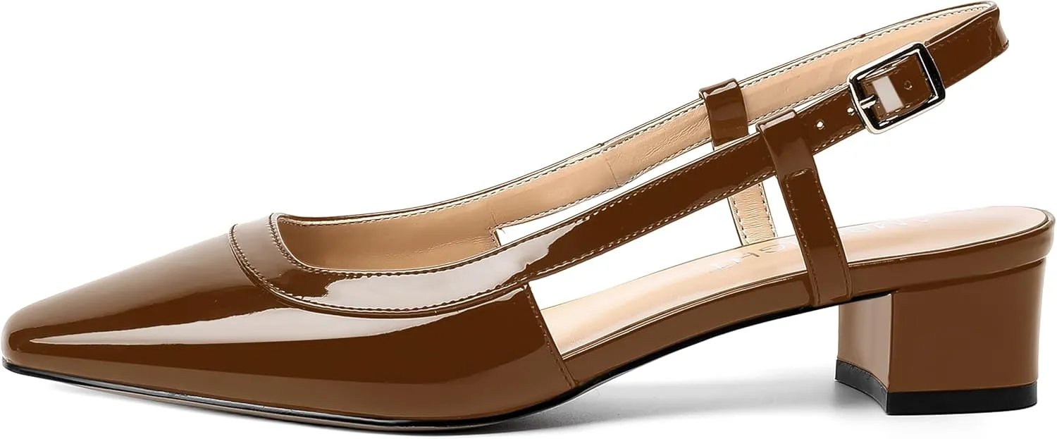 AMBELIGHT Womens Dating Patent Square Toe Buckle Adjustable Strap Sexy Block Low Heel Pumps Shoes 1.5 Inch