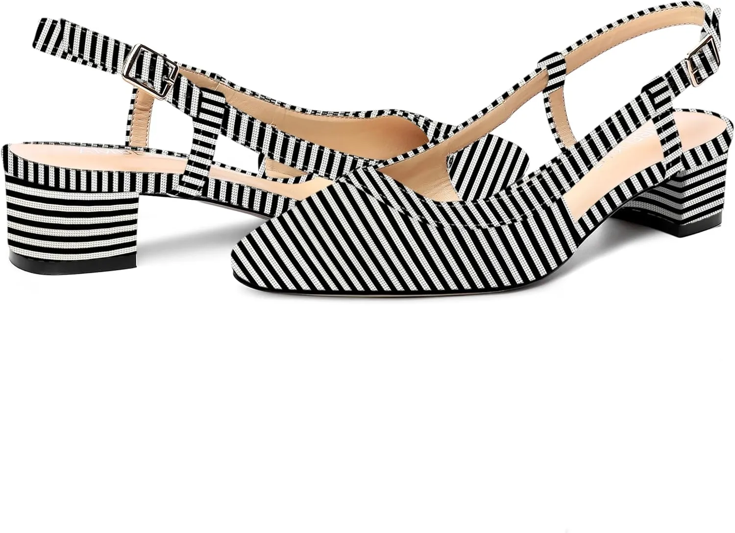 AMBELIGHT Womens Dating Patent Square Toe Buckle Adjustable Strap Sexy Block Low Heel Pumps Shoes 1.5 Inch