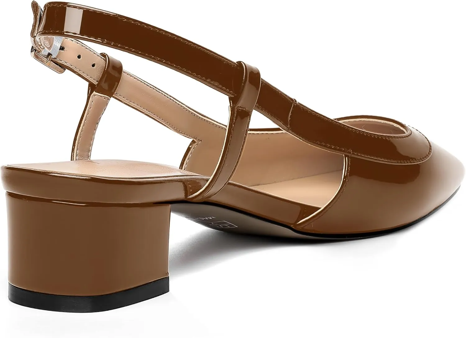 AMBELIGHT Womens Dating Patent Square Toe Buckle Adjustable Strap Sexy Block Low Heel Pumps Shoes 1.5 Inch