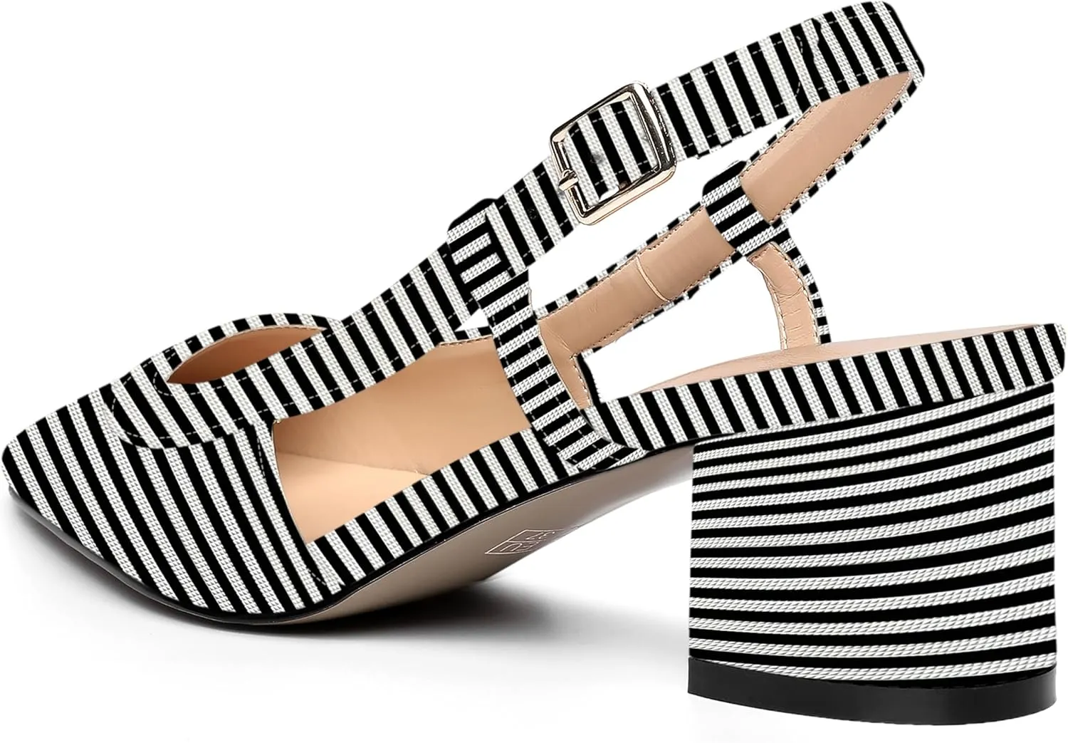 AMBELIGHT Womens Office Fashion Square Toe Patent Slingback Buckle Chunky Low Heel Pumps Shoes 2 Inch