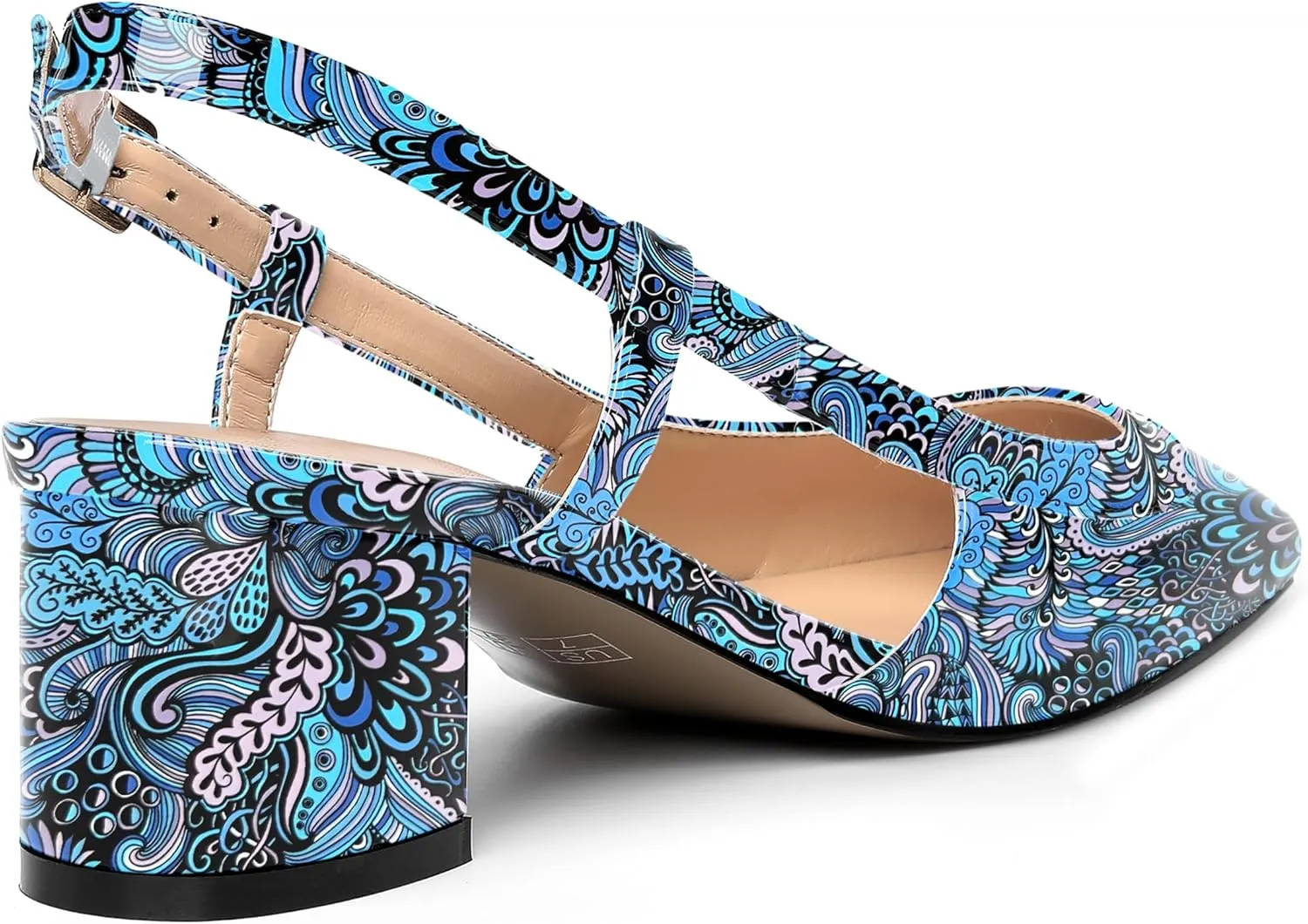 AMBELIGHT Womens Office Fashion Square Toe Patent Slingback Buckle Chunky Low Heel Pumps Shoes 2 Inch