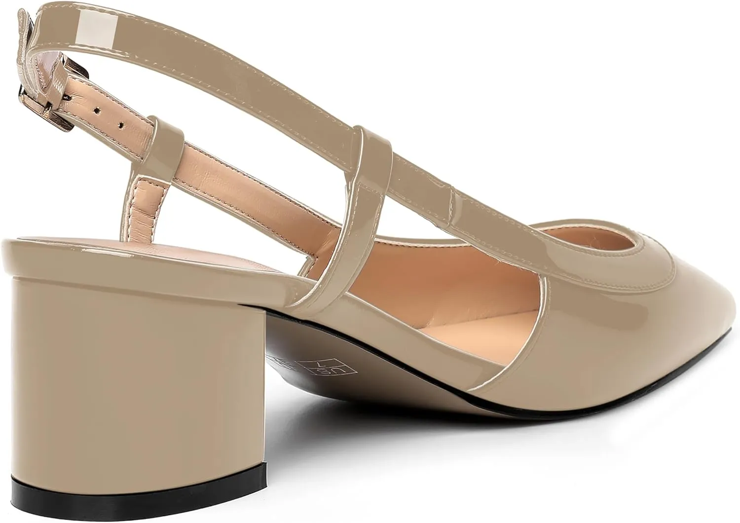 AMBELIGHT Womens Office Fashion Square Toe Patent Slingback Buckle Chunky Low Heel Pumps Shoes 2 Inch