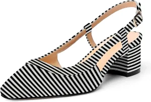 AMBELIGHT Womens Office Fashion Square Toe Patent Slingback Buckle Chunky Low Heel Pumps Shoes 2 Inch