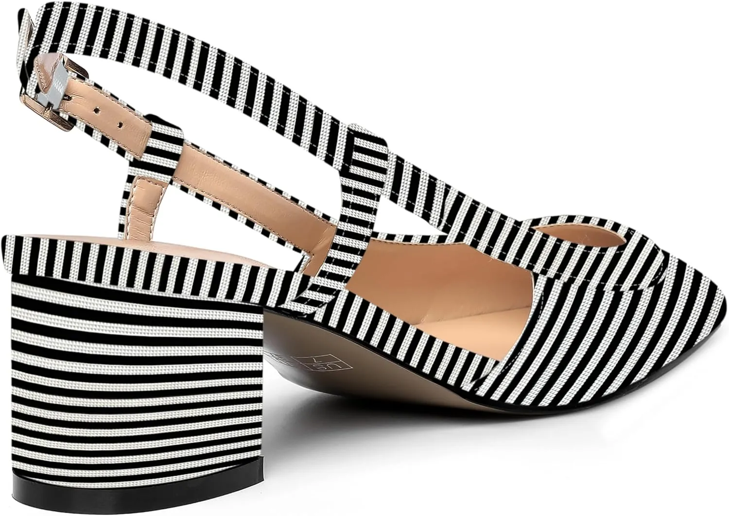 AMBELIGHT Womens Office Fashion Square Toe Patent Slingback Buckle Chunky Low Heel Pumps Shoes 2 Inch