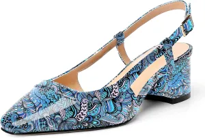 AMBELIGHT Womens Office Fashion Square Toe Patent Slingback Buckle Chunky Low Heel Pumps Shoes 2 Inch
