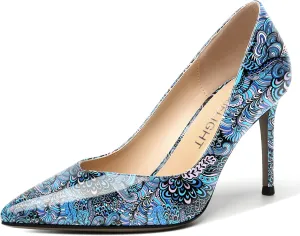 AMBELIGHT Womens Patent Pointed Toe Slip On Dating Dress Ankle Strap Stiletto High Heel Pumps Shoes 3.3 Inch