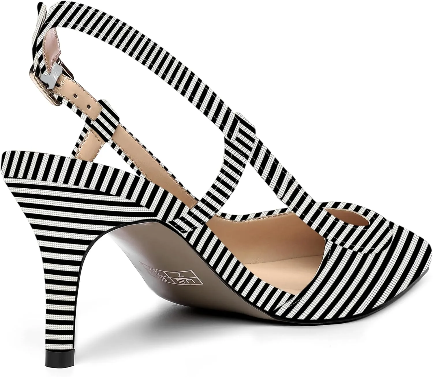 AMBELIGHT Womens Slingback Patent Dress Square Toe Buckle Dating Stiletto Mid Heel Pumps Shoes 2.5 Inch