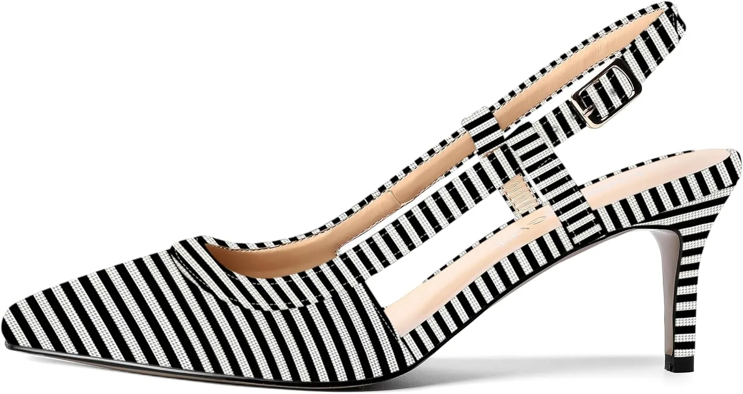 AMBELIGHT Womens Slingback Patent Dress Square Toe Buckle Dating Stiletto Mid Heel Pumps Shoes 2.5 Inch