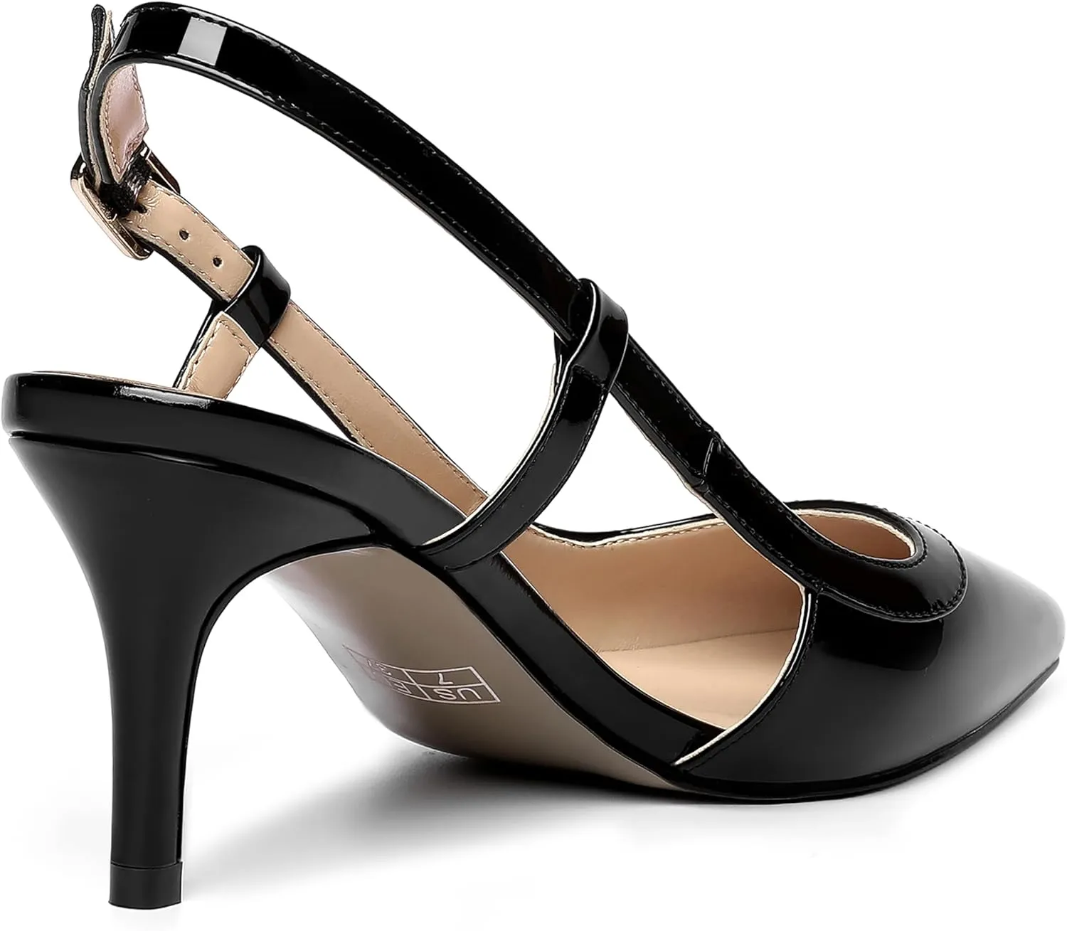 AMBELIGHT Womens Slingback Patent Dress Square Toe Buckle Dating Stiletto Mid Heel Pumps Shoes 2.5 Inch