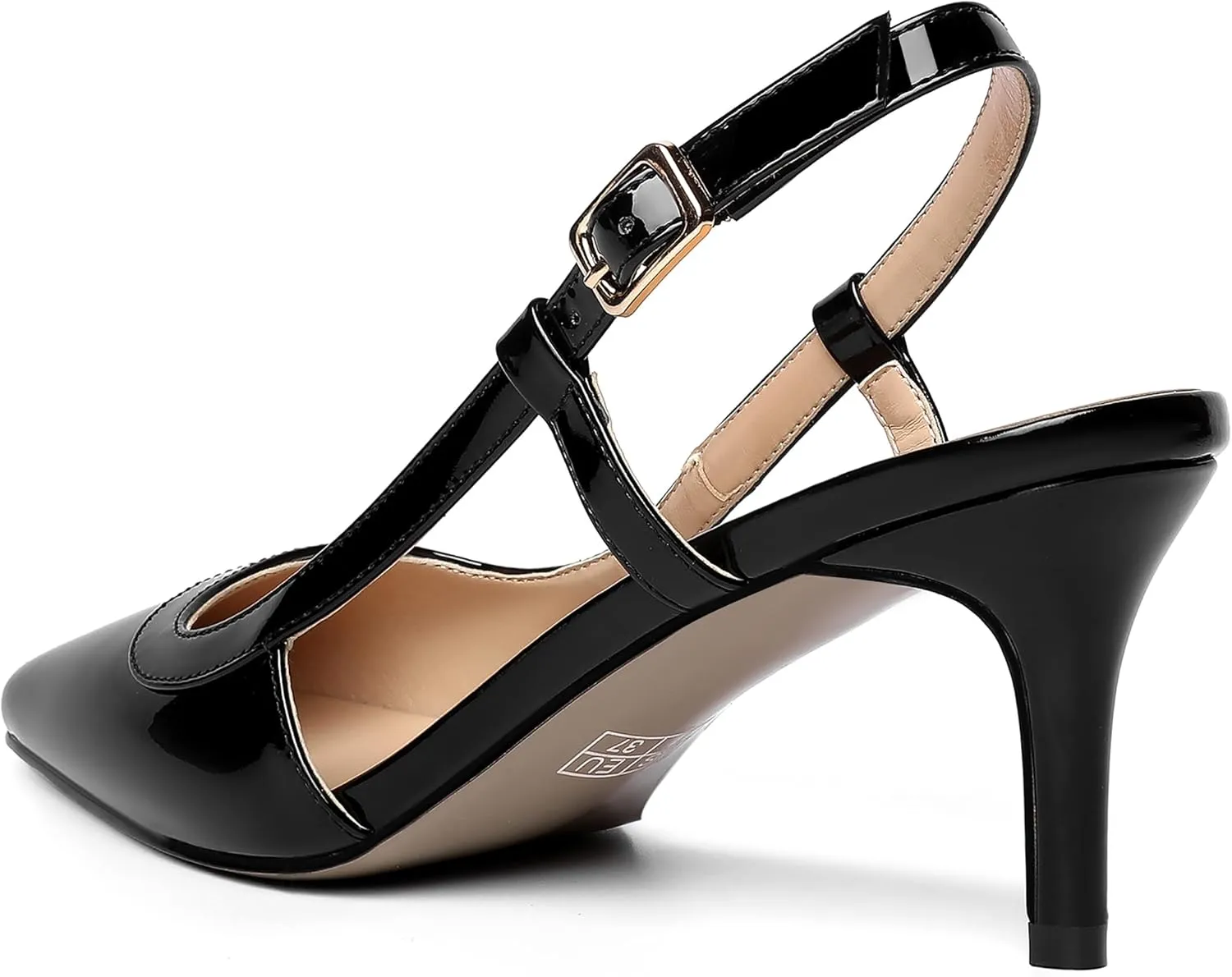 AMBELIGHT Womens Slingback Patent Dress Square Toe Buckle Dating Stiletto Mid Heel Pumps Shoes 2.5 Inch