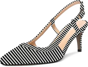 AMBELIGHT Womens Slingback Patent Dress Square Toe Buckle Dating Stiletto Mid Heel Pumps Shoes 2.5 Inch