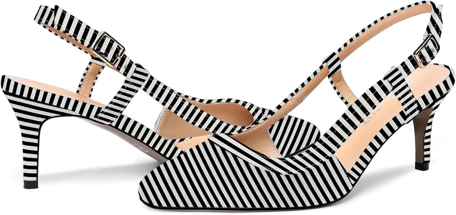 AMBELIGHT Womens Slingback Patent Dress Square Toe Buckle Dating Stiletto Mid Heel Pumps Shoes 2.5 Inch