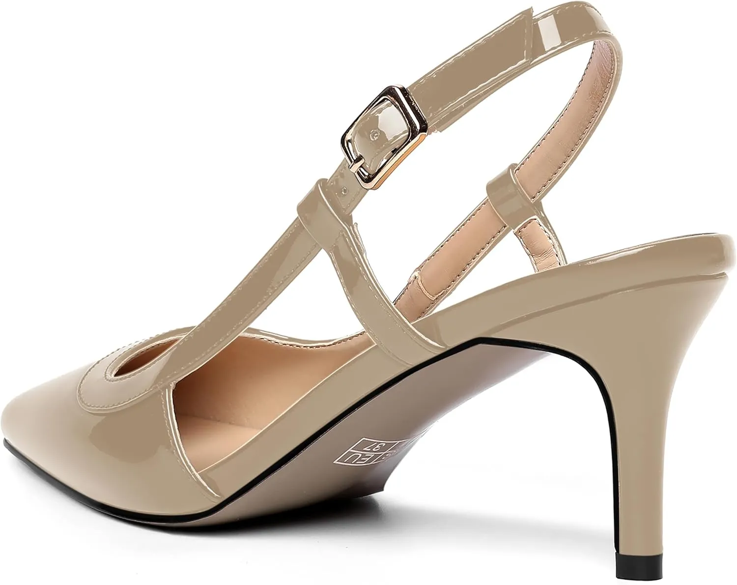AMBELIGHT Womens Slingback Patent Dress Square Toe Buckle Dating Stiletto Mid Heel Pumps Shoes 2.5 Inch