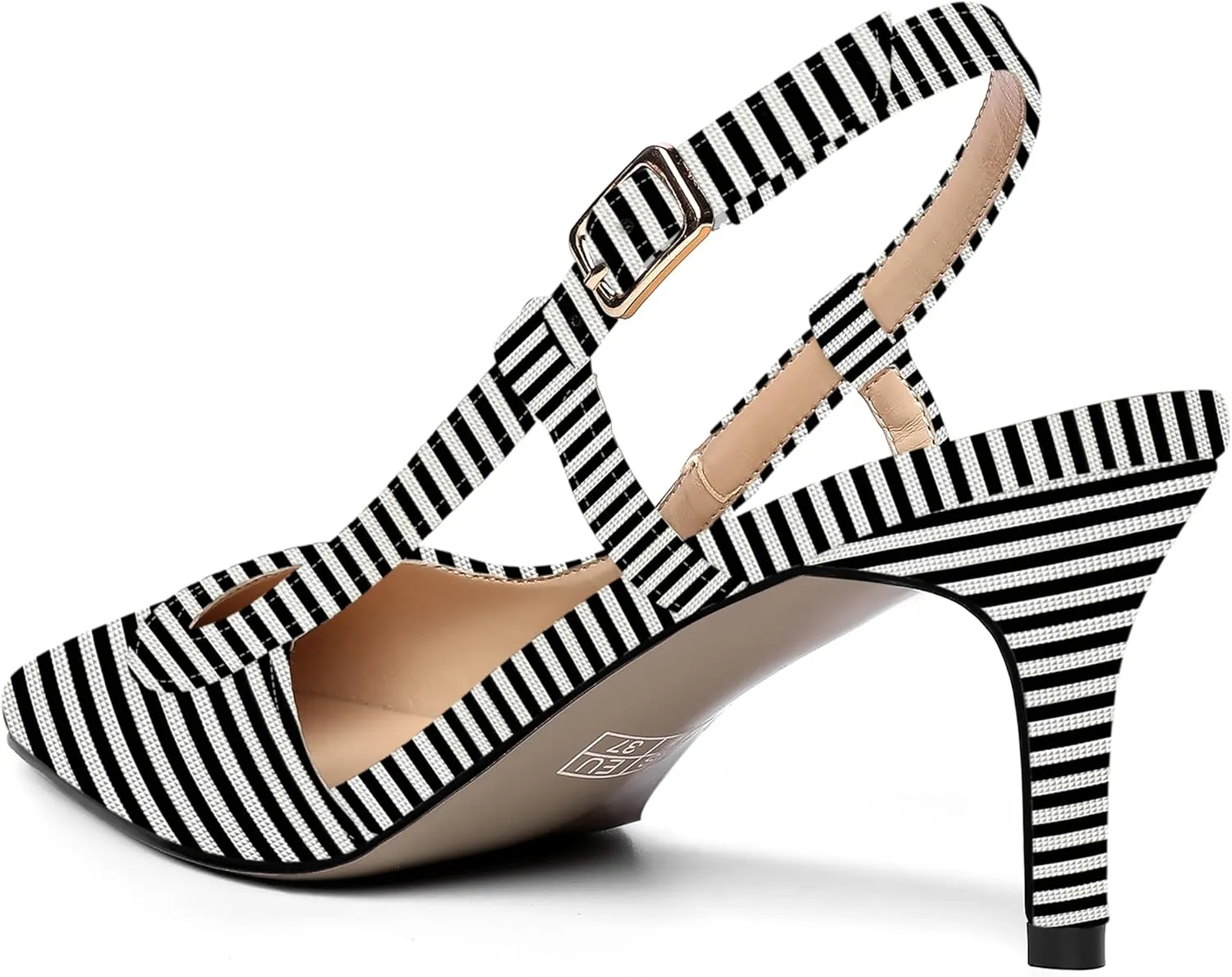AMBELIGHT Womens Slingback Patent Dress Square Toe Buckle Dating Stiletto Mid Heel Pumps Shoes 2.5 Inch
