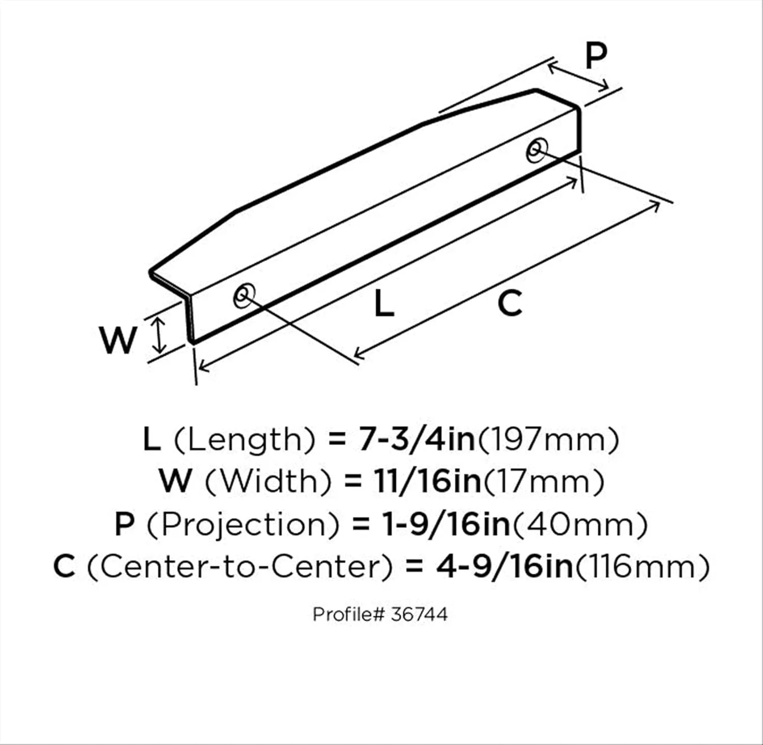 Amerock | Cabinet Edge Pull | Black Chrome | 4-9/16 inch (116 mm) Center to Center | Aloft | 1 Pack | Drawer Pull | Drawer Handle | Cabinet Hardware