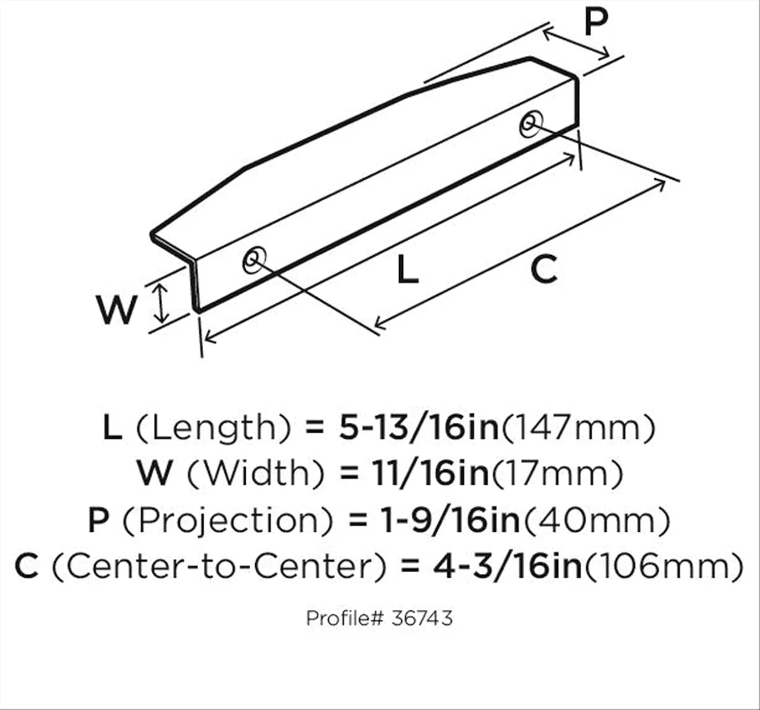 Amerock | Cabinet Edge Pull | Polished Chrome | 4-3/16 inch (106 mm) Center to Center | Aloft | 1 Pack | Drawer Pull | Drawer Handle | Cabinet Hardware